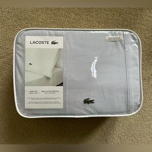 NWT Lacoste Queen Bed Sheet Set Bedding White Light Gray 100% Cotton Percale